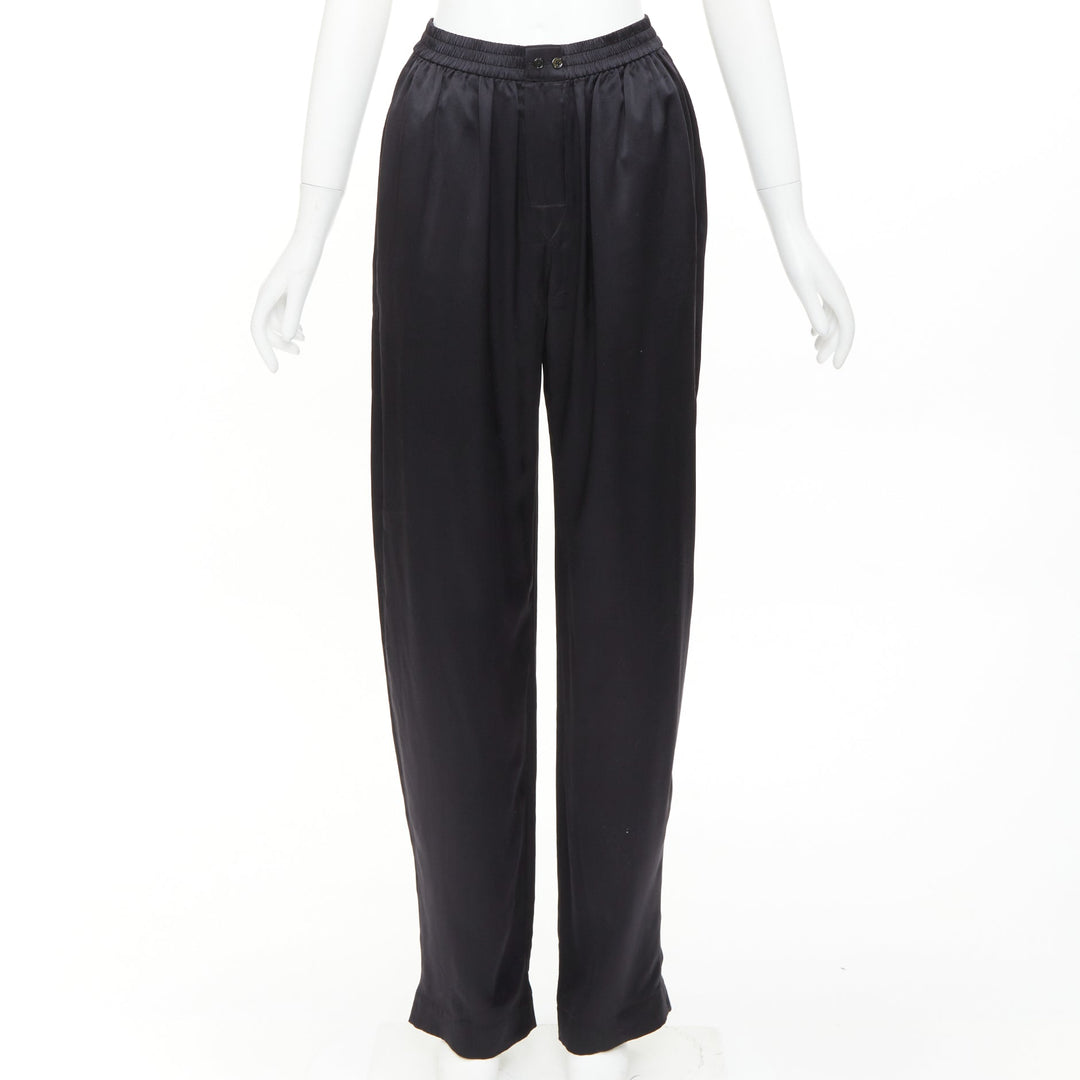 ALEXANDER WANG 2021 100% silk  black mesh V logo cut out relaxed lounge pants XS