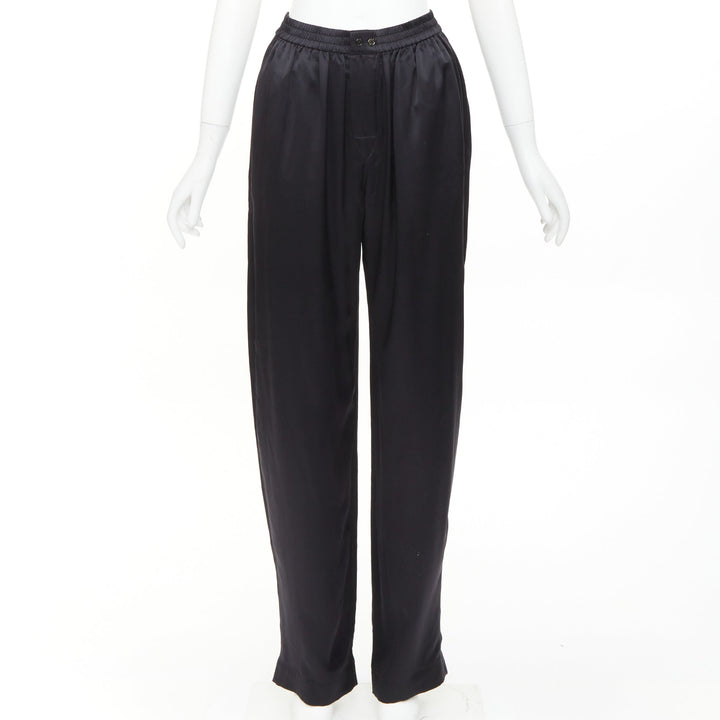 ALEXANDER WANG 2021 100% silk  black mesh V logo cut out relaxed lounge pants XS