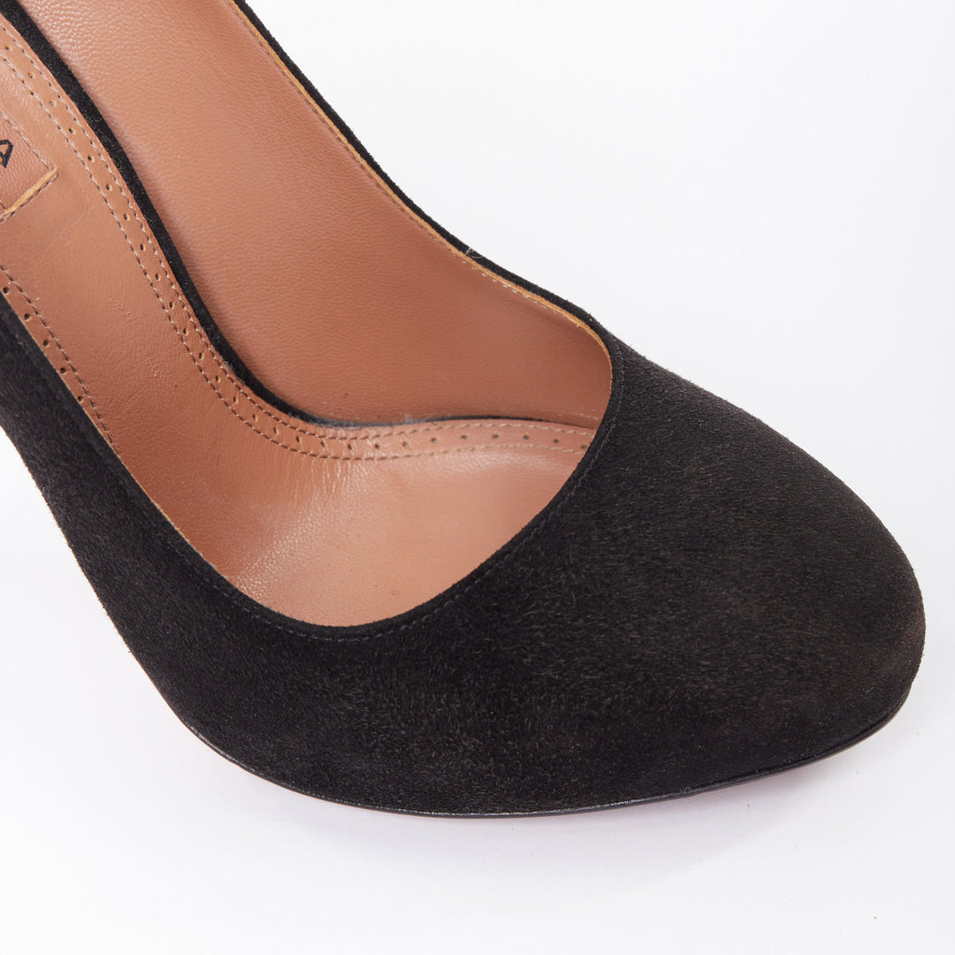ALAIA black suede leather almond toe high heel court pumps EU35.5