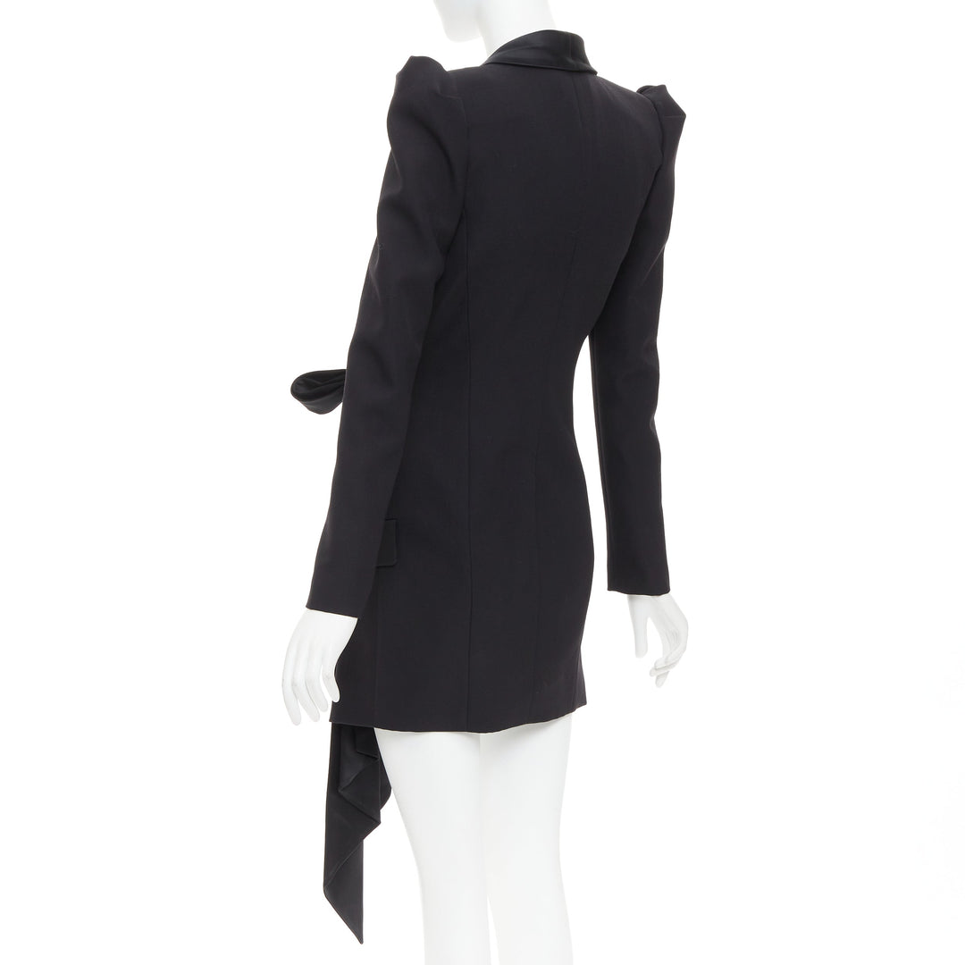 ALEXANDRE VAUTHIER puff sleeve belted tuxedo plunge self tie mini dress FR34 XS
