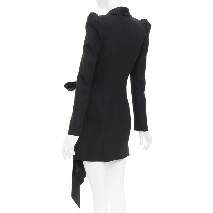 ALEXANDRE VAUTHIER puff sleeve belted tuxedo plunge self tie mini dress FR34 XS