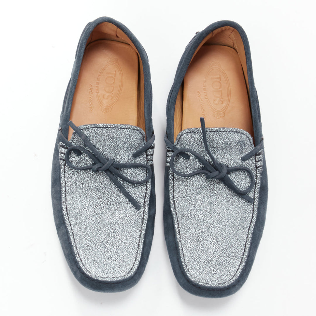 TOD'S Gommino navy suede white top dot sole driving loafers UK8 EU42