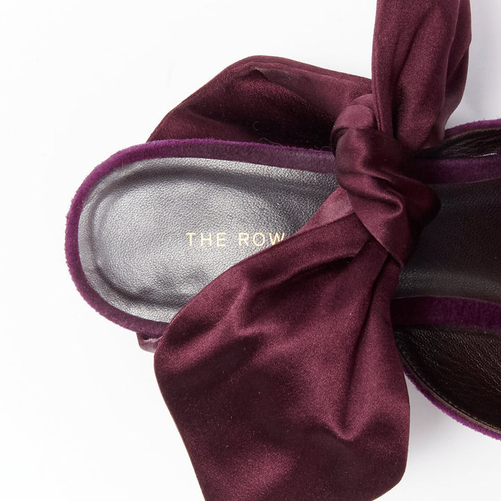 THE ROW Coco Bow purple velvet silk tie kitten mule heels EU37.5