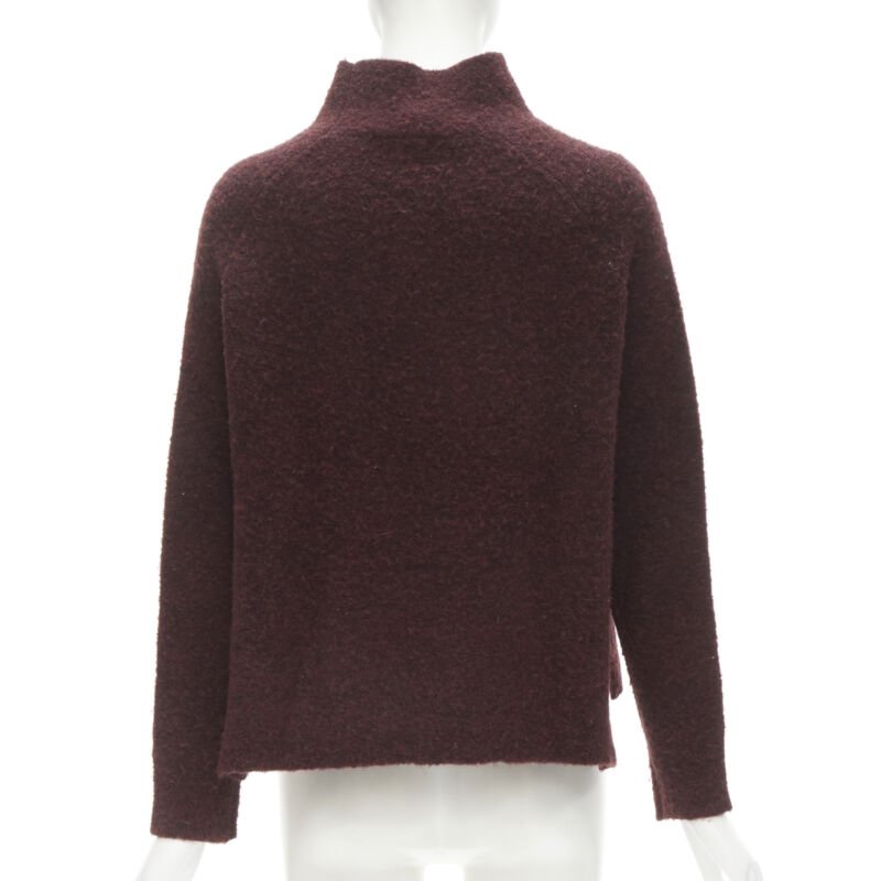 THEORY dark red wool blend fuzzy stand collar step hem sweater XS