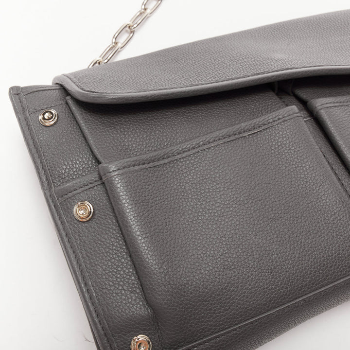 BALENCIAGA Tool grey leather double pocket flap crossbody clutch bag