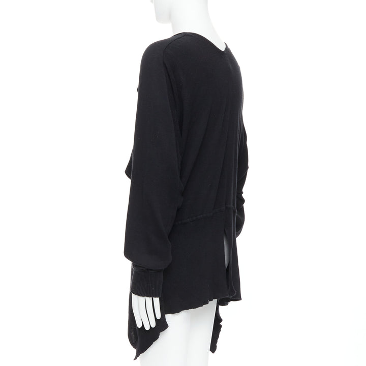 BERNHARD WILLHELM black cotton blend draped hi low cardigan M