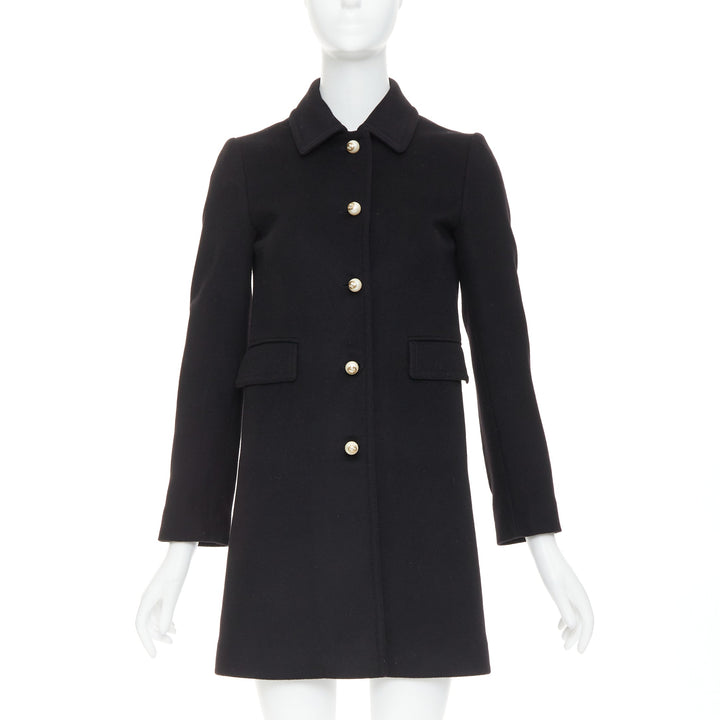 GUCCI 2015 black wool GG pearl button collared pocketed coat IT36 XXS