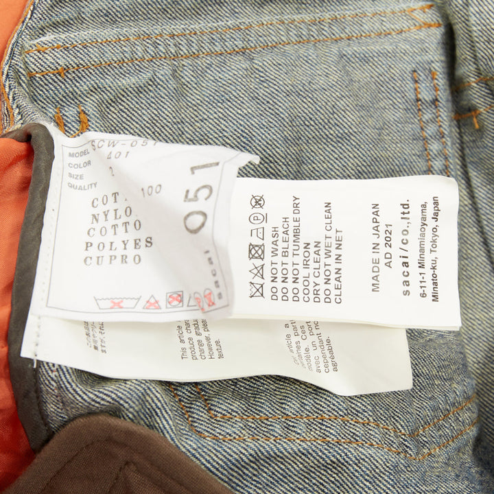 SACAI 2021 blue denim green nylon twill reconstructed hybrid MA-1 jacket JP2 M