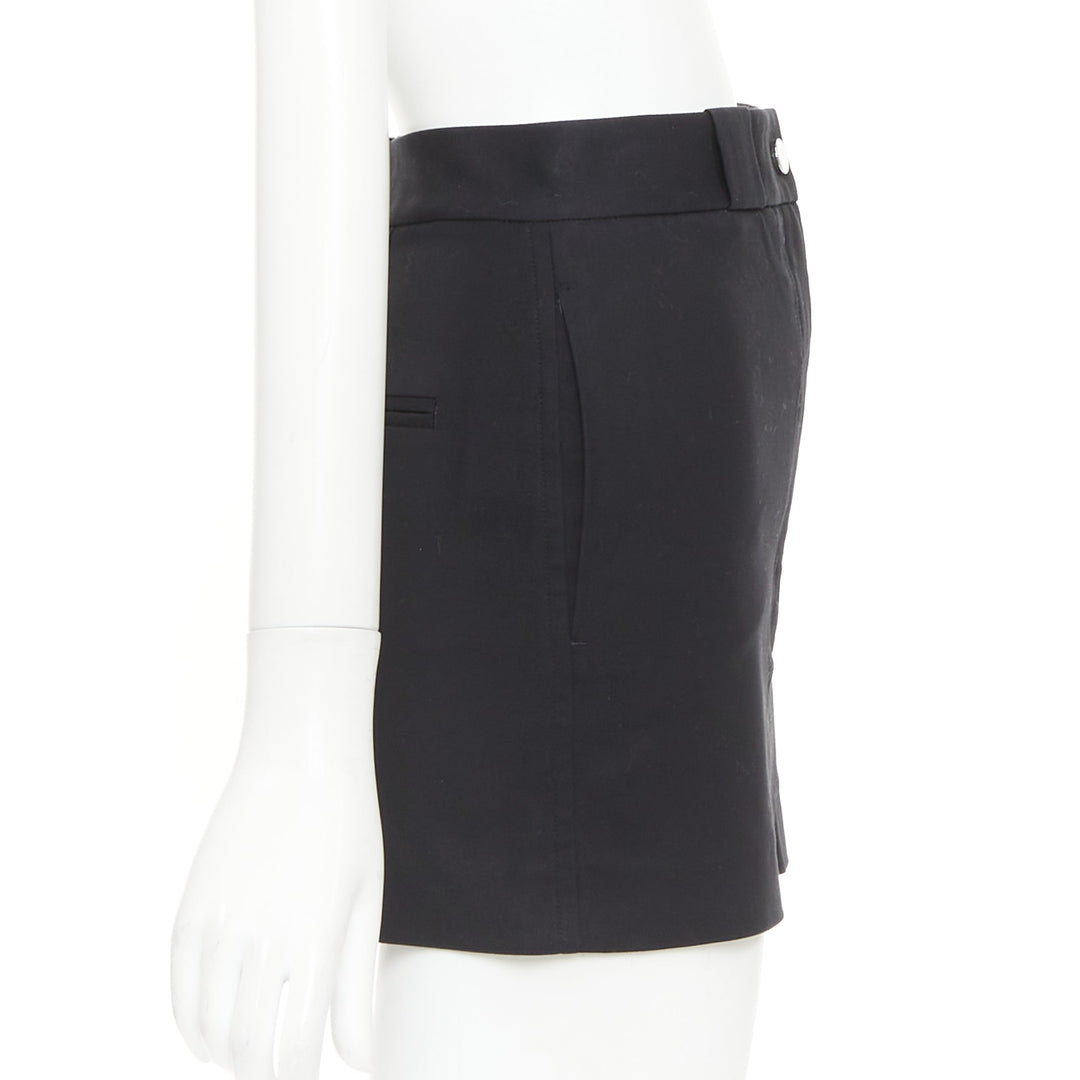 HELMUT LANG black woven cotton tailored front welt pocket utility skirt US0 XS