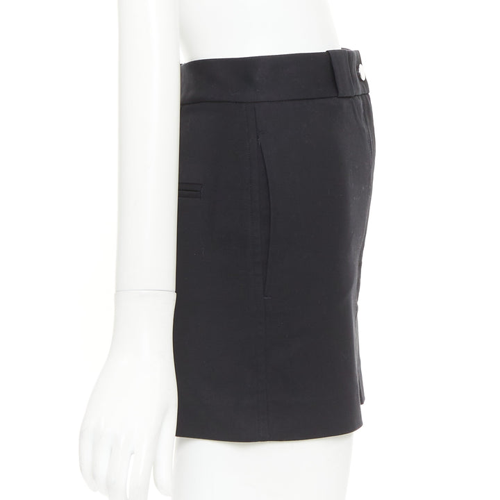 HELMUT LANG black woven cotton tailored front welt pocket utility skirt US0 XS