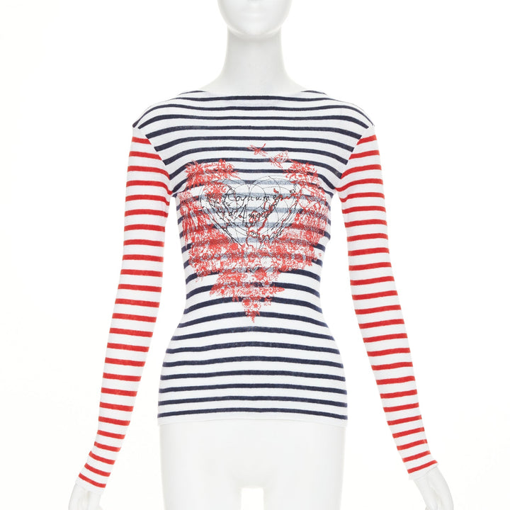 DIOR 2021 Dioramour D-Royaume dAmour red navy striped heart sweater FR34 XS