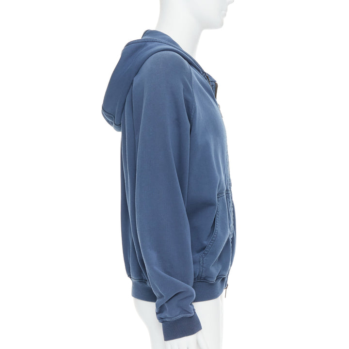 Male mannequin wearing Haider Ackermann Perth Blue Cotton Men Hoodies in Size  XS | Available at JHROP