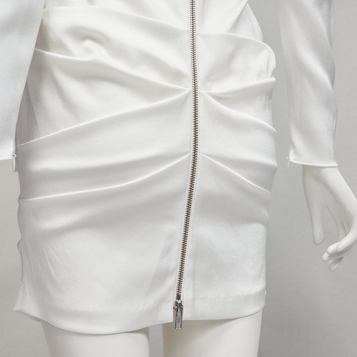 ALEX PERRY Blaze white ruched satin back zip mini cocktail dress UK6 XS