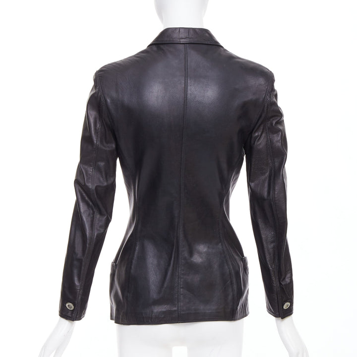 GIANNI VERSACE 1995 Vintage black lambskin silver Medusa hourglass jacket IT40 S