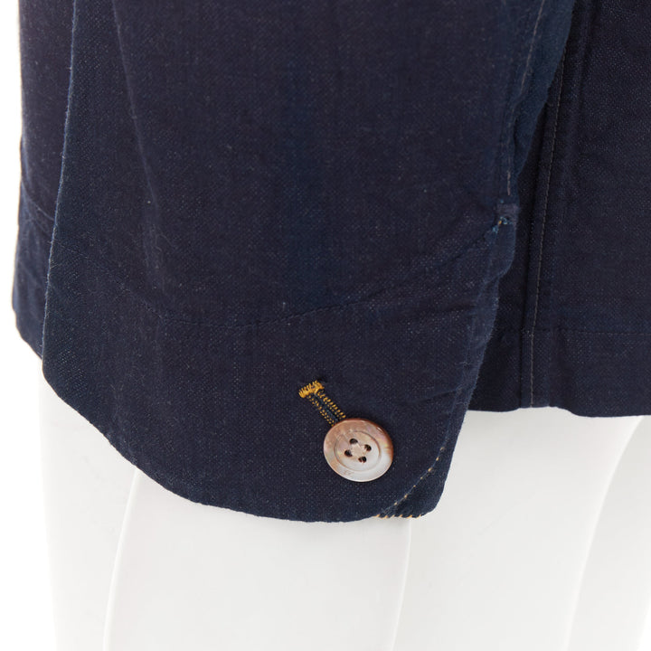 45R JAPAN indigo cotton 3-pocket yellow topstitched shirt jacket blazer JP4 XL