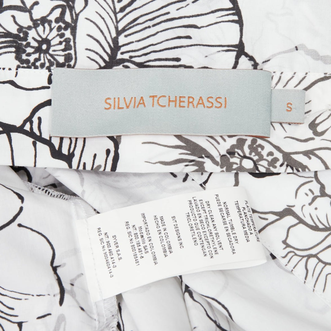 SILVIA TCHERASSI Jessica white floral print tiered cuff crew neck top S