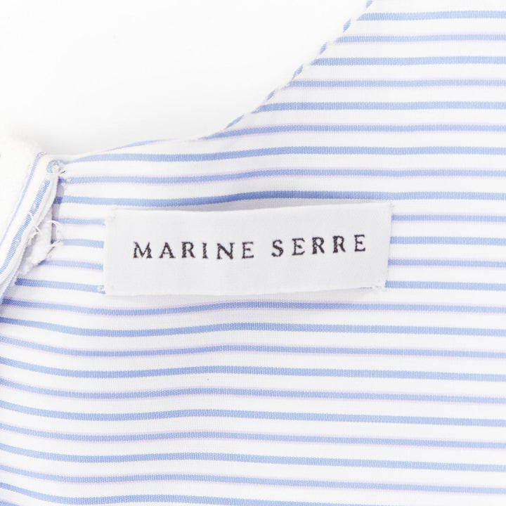 MARINE SERRE yellow blue white pinstriped puff sleeve peplum top M