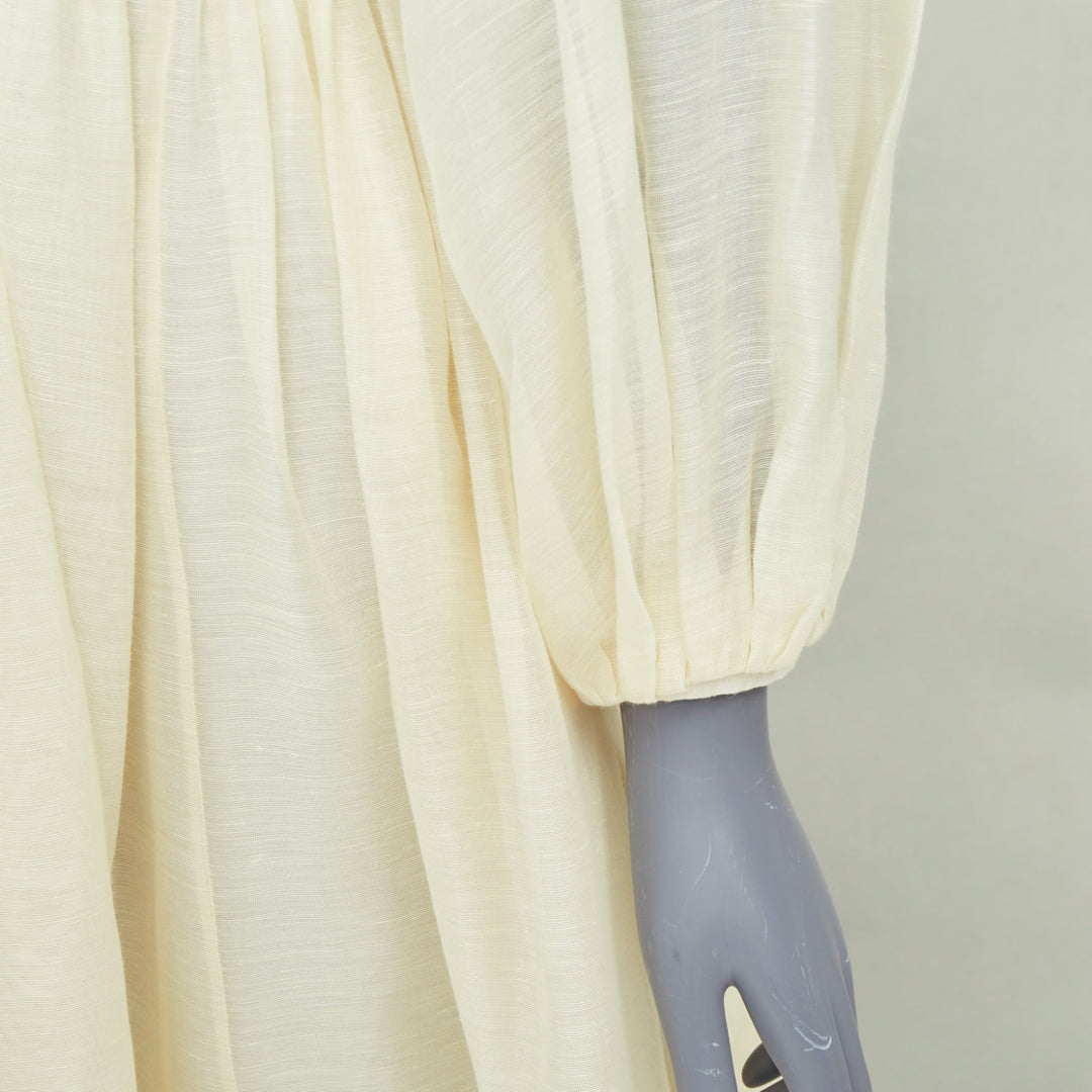 ZIMMERMANN 2021 Luminous ruffle trim cream linen silk midi dress Sz1 S