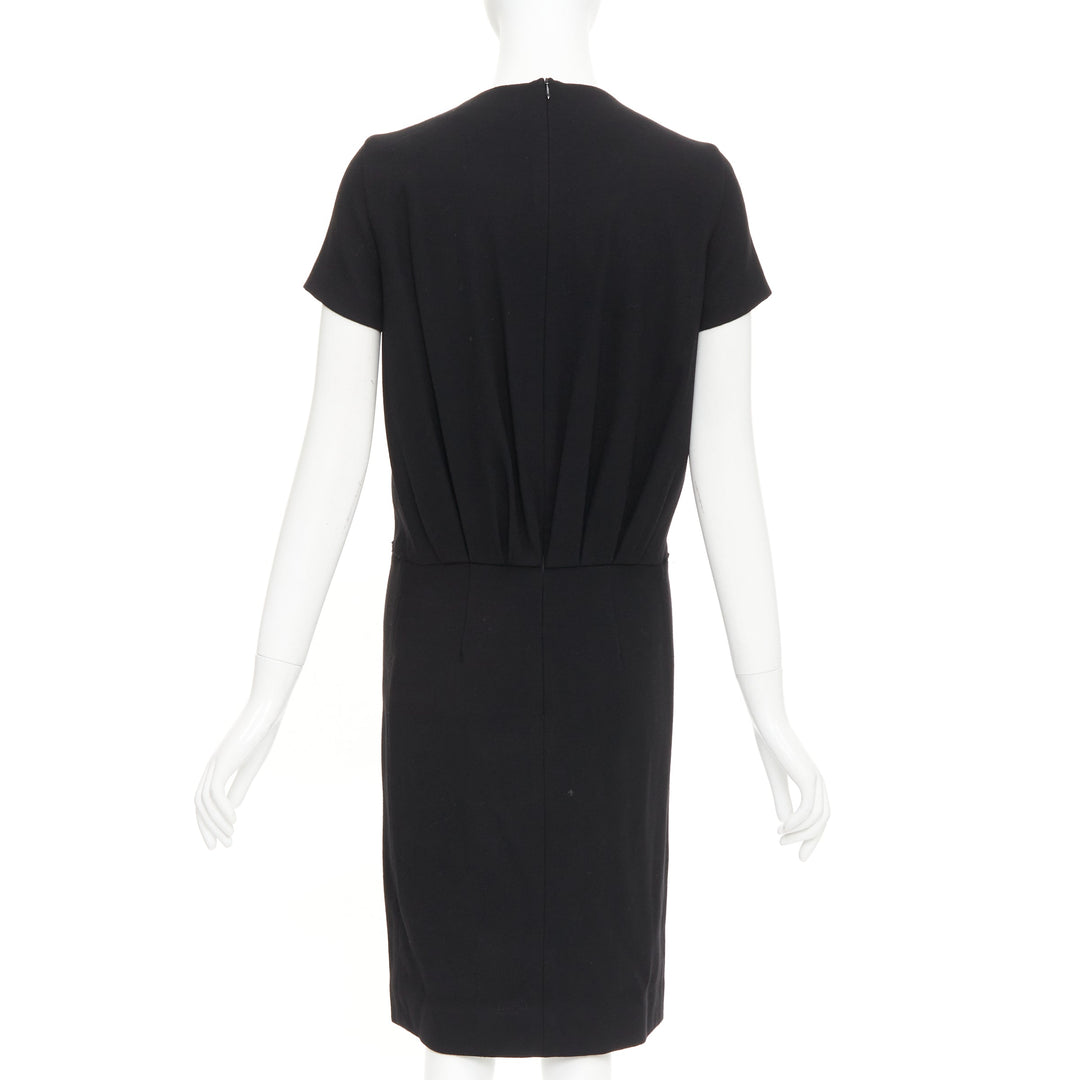 YVES SAINT LAURENT 2007 black 1wool frayed seam ruched neck shift dress FR34 XS