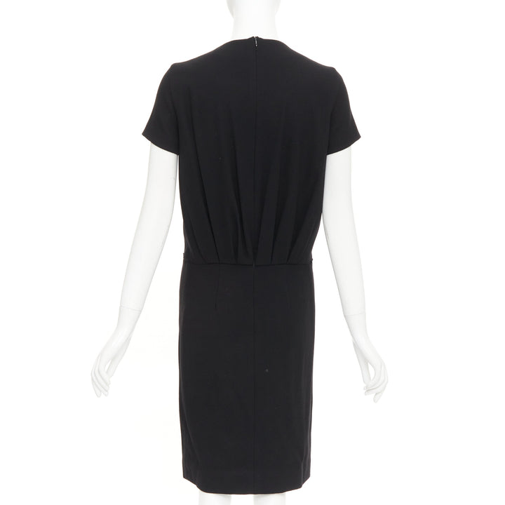 YVES SAINT LAURENT 2007 black 1wool frayed seam ruched neck shift dress FR34 XS