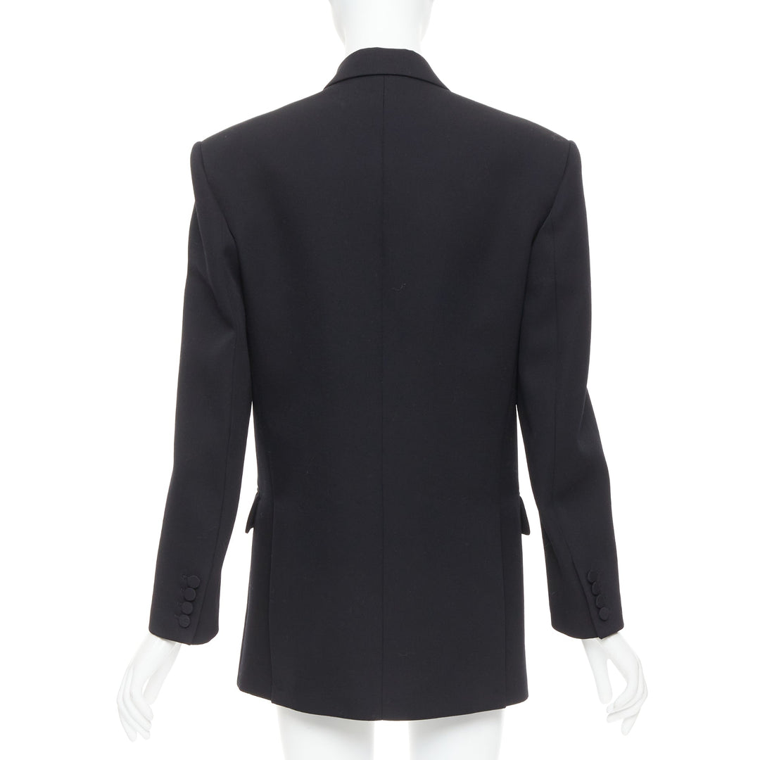 VALENTINO 2023 black virgin wool power shoulder double breasted coat IT38 XS