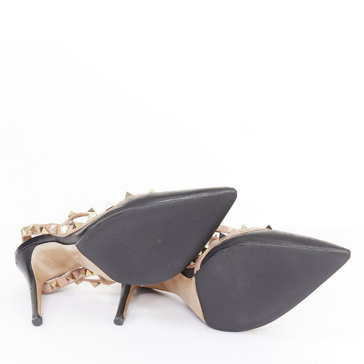 VALENTINO Rockstud black leather poudre cage stiletto pumps EU37 US7