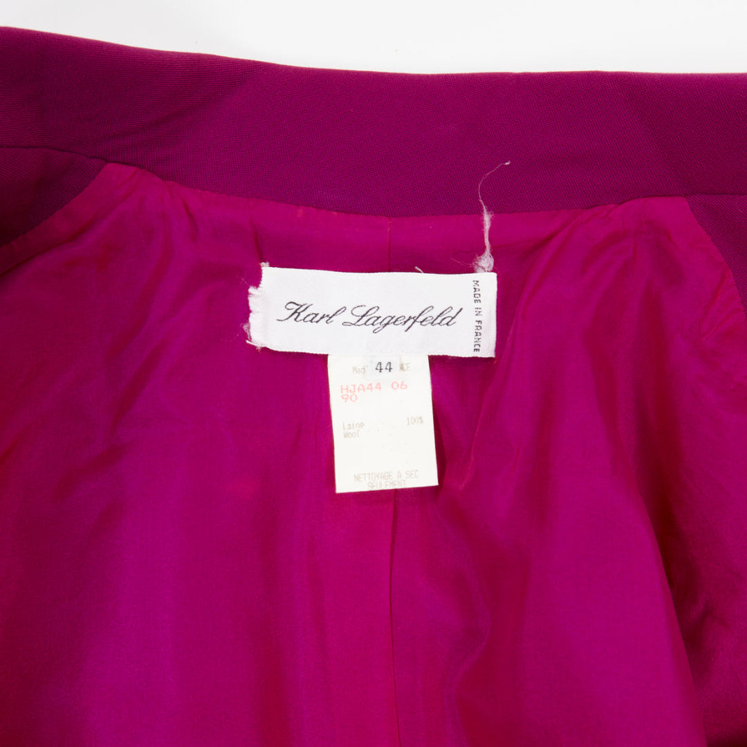 KARL LAGERFELD Vintage purple magenta wool wide lapel belt wrap jacket FR44 2XL