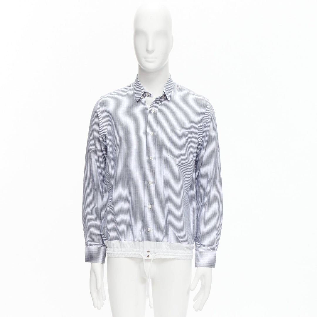 SACAI blue white striped cotton linen nylon drawstring shirt JP2 M