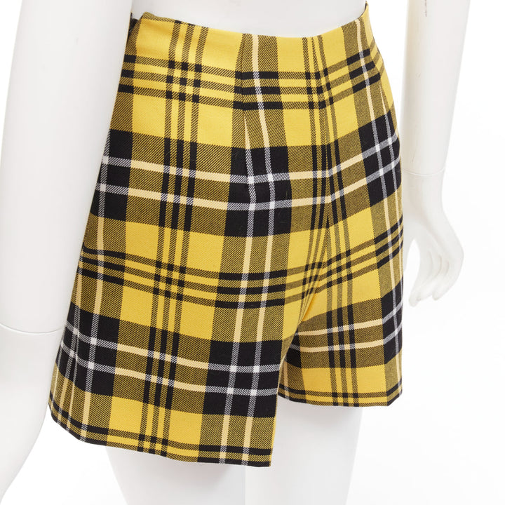 CHRISTIAN DIOR yellow plaid virgin wool high waisted wide shorts FR32 XXS