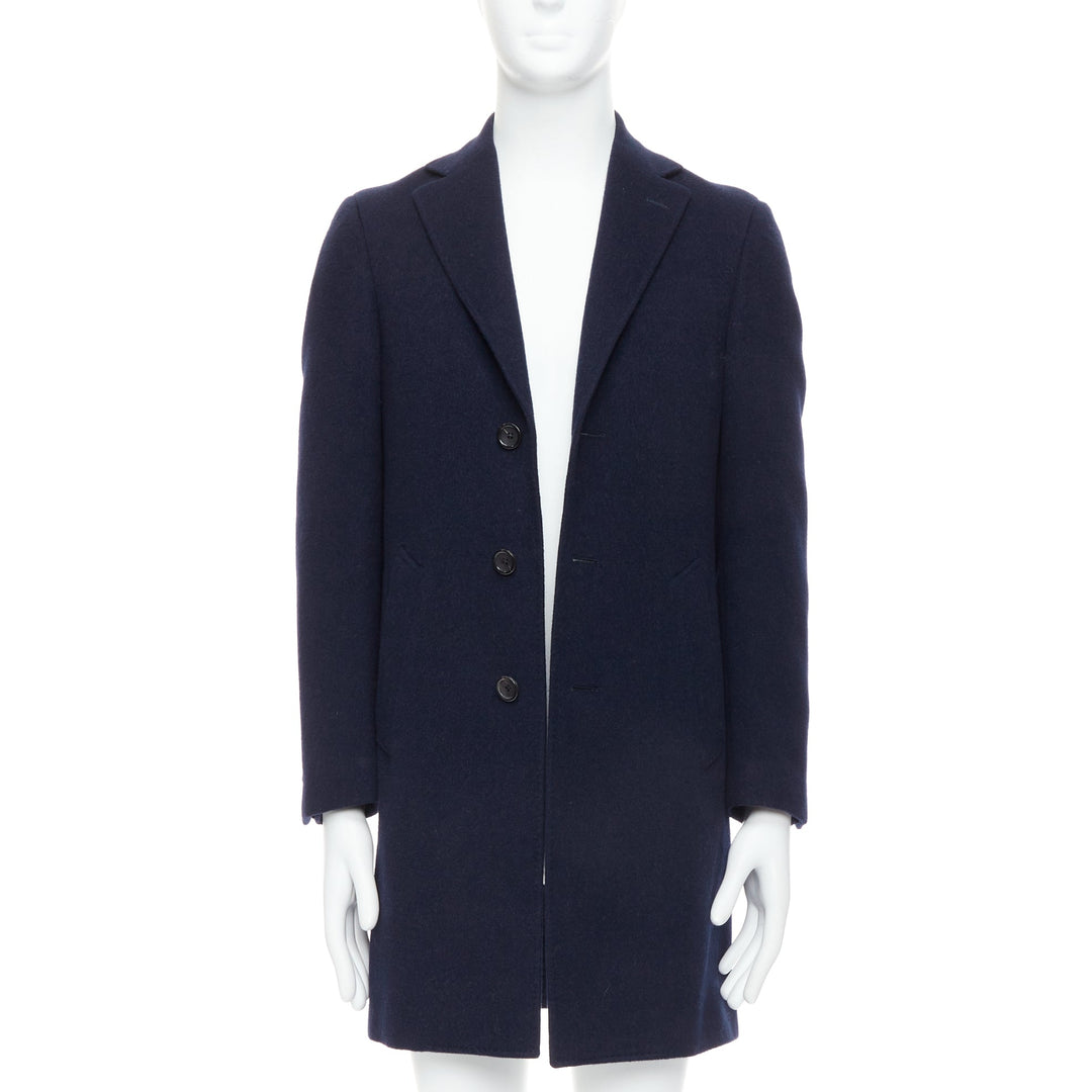 CANALI Kei 100% wool navy blue single vent long coat IT44 XS