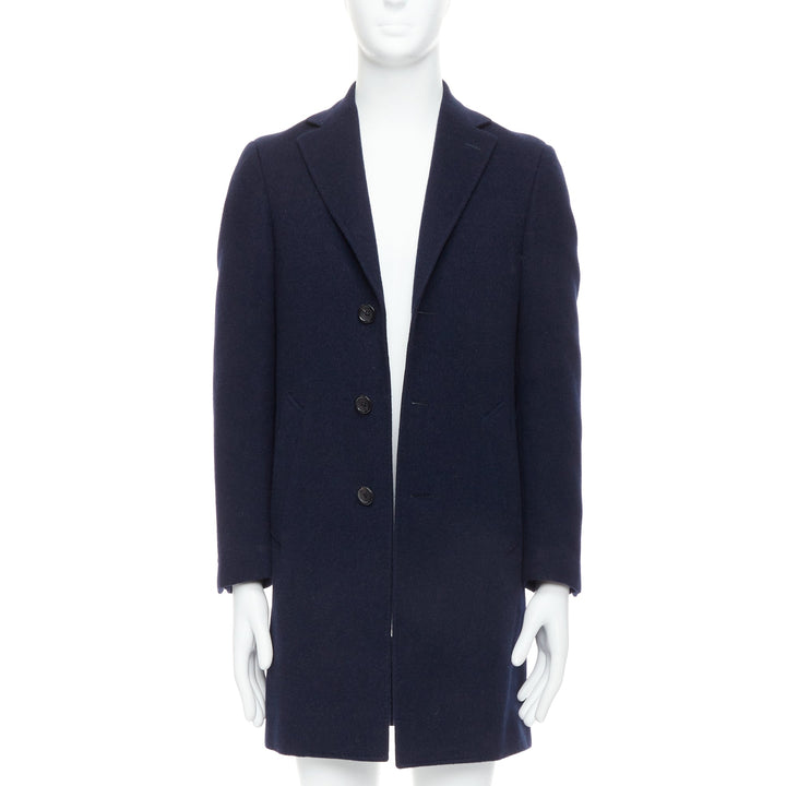 CANALI Kei 100% wool navy blue single vent long coat IT44 XS