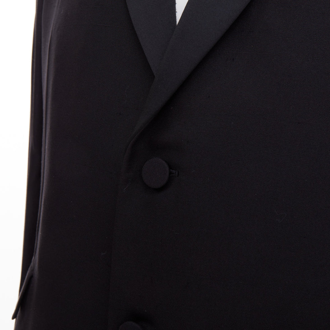 VALENTINO black 100% silk satin trim peak label full canvas tuxedo blazer IT48 M