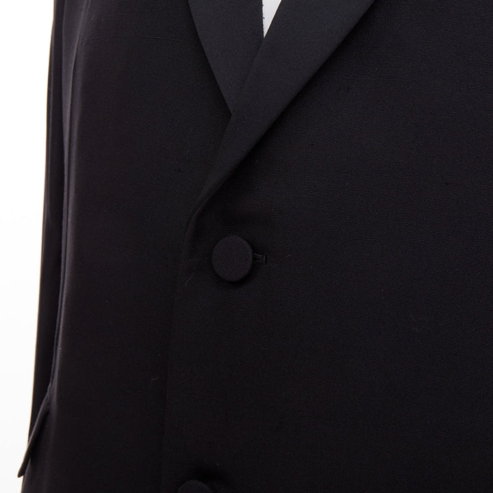 VALENTINO black 100% silk satin trim peak label full canvas tuxedo blazer IT48 M