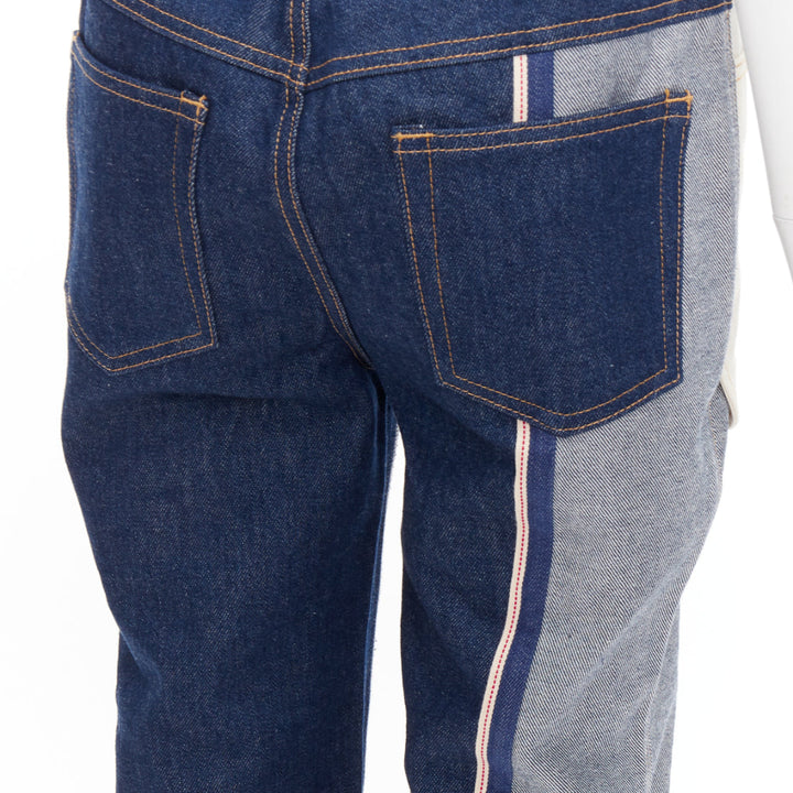 MONSE dark light blue reversed deconstructed patchwork flare cropped jeans US2 S