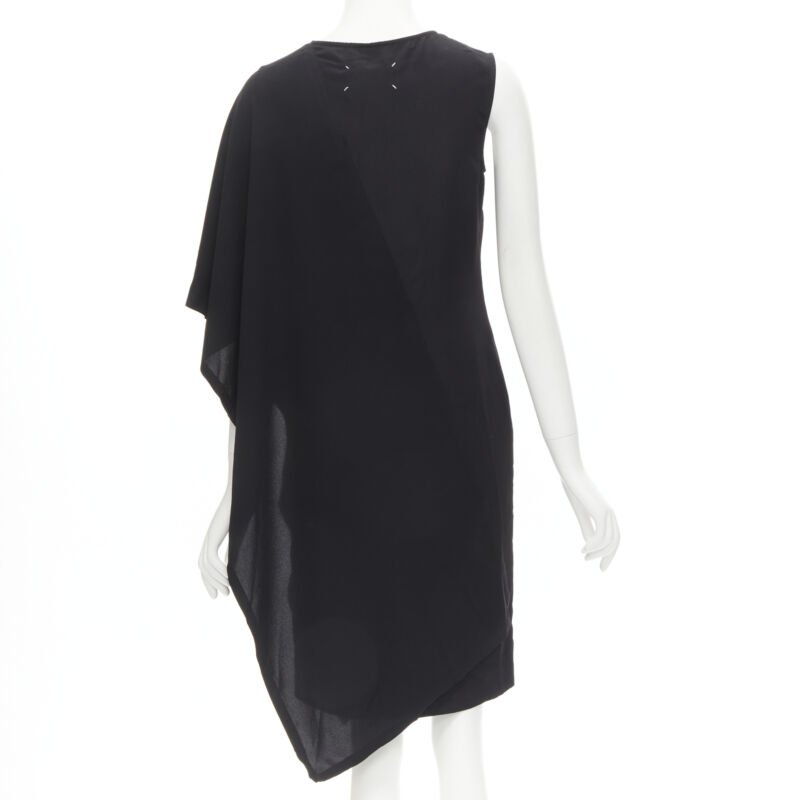 MAISON MARGIELA 2013 black polyester V-neck asymmetric bonded cape dress IT40 S