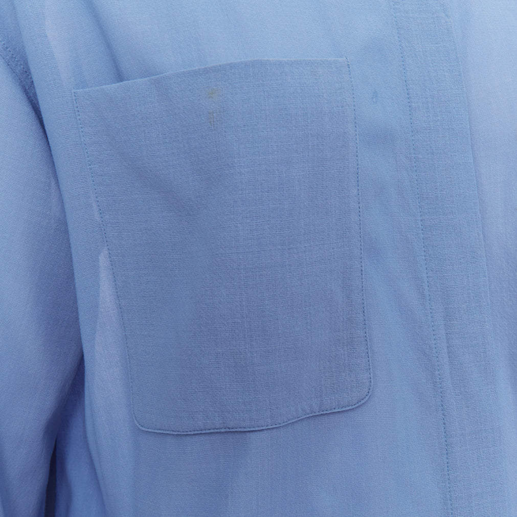HERMES blue virgin wool band collar rolled tab sleeves tunic shirt dress FR36 S