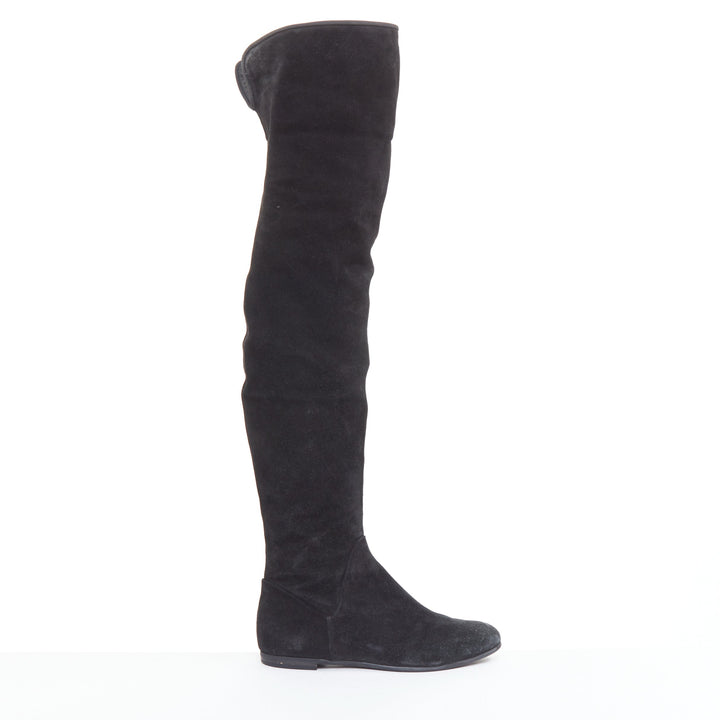 GIUSEPPE ZANOTTI Sandra black suede flat over the knee thigh high boots EU35