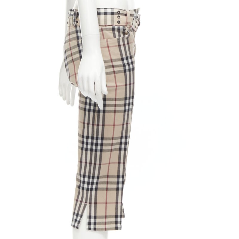 BURBERRY LONDON House Check Signature brown belted cropped pants UK6 US4 S