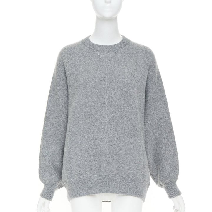 PRADA 2020 light grey melange cashmere knit triangle patch crew sweater IT42 M