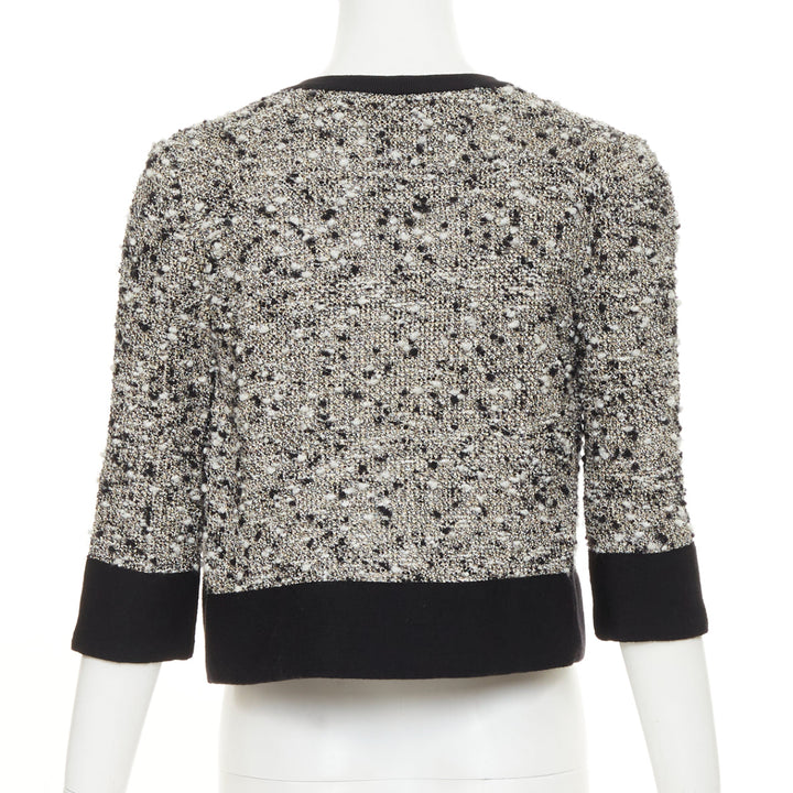 GIAMBATTISTA VALLI black metallic bronze wool boucle bordered cardigan IT38 XXS