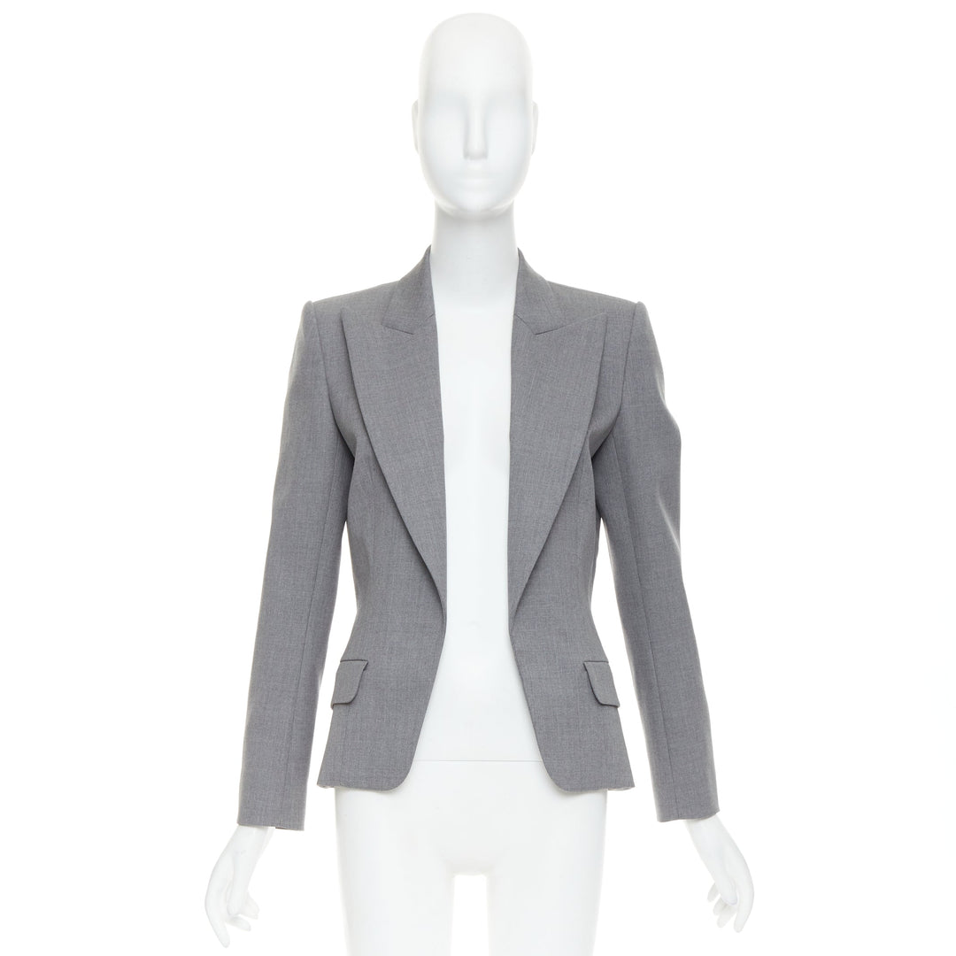 ALEXANDRE VAUTHIER COUTURE grey wooly peak lapel single breasted blazer jacket