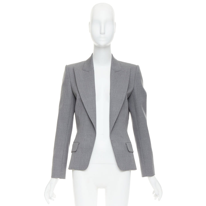 ALEXANDRE VAUTHIER COUTURE grey wooly peak lapel single breasted blazer jacket