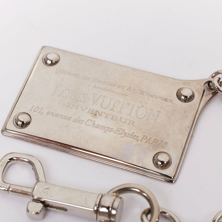 LOUIS VUITTON Inventeur silver tone plate chain keychain bag charm