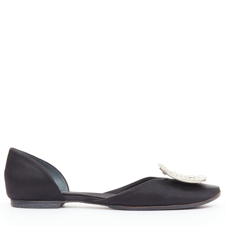 ROGER VIVIER Chips Strass black satin crystal buckle dorsay flats EU35