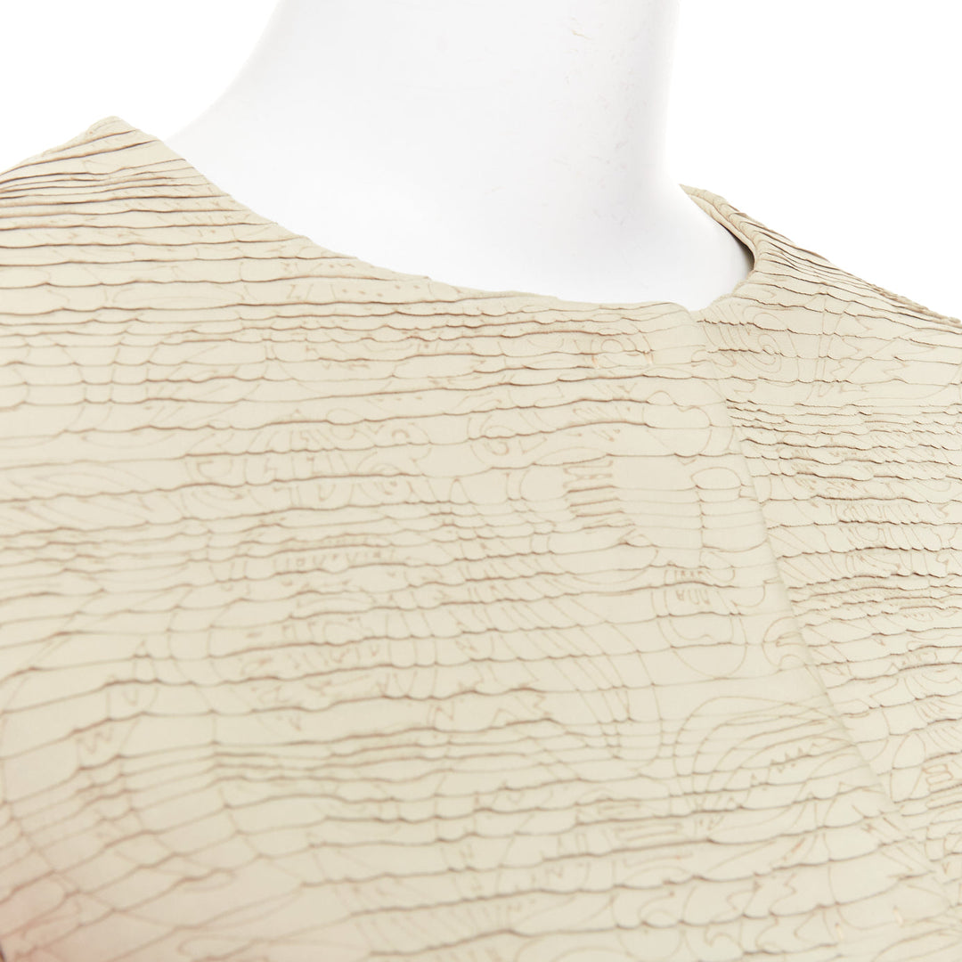 VALENTINO beige lambskin leather floral tiered laser cut ruffle jacket IT40 S