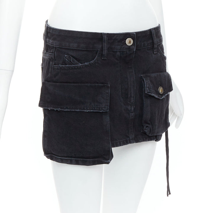 THE ATTICO Fay black washed denim pocketed cargo mini skirt 26"