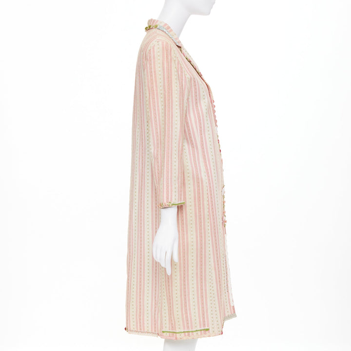 MOSCHINO Cheap and Chic pink beige striped floral trim cotton long coat IT46 XL