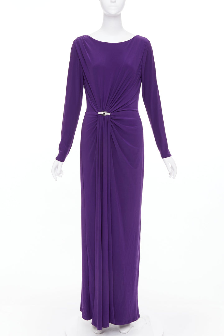 LAUREN RALPH LAUREN purple jersey silver buckle grecian evening gown US12 XXL