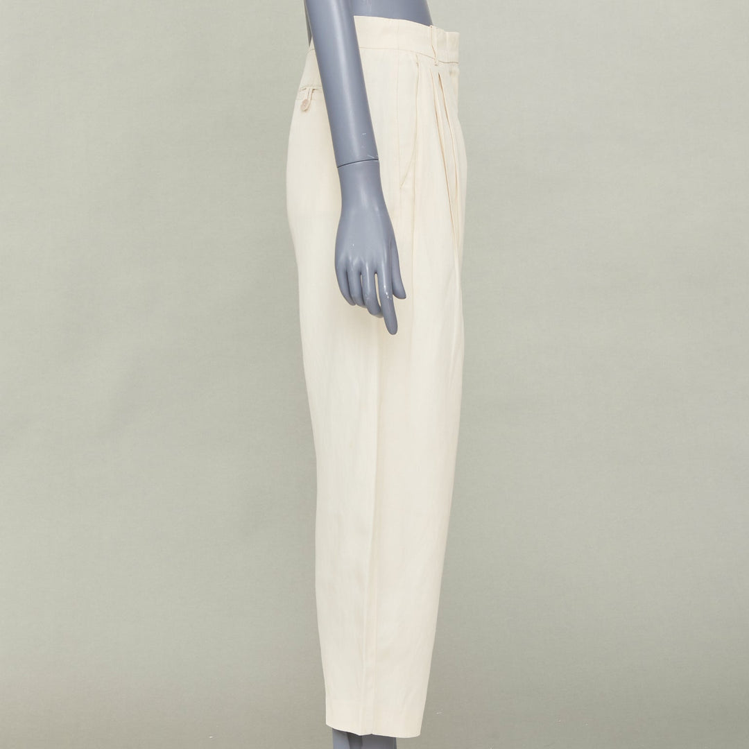 STELLA MCCARTNEY 2022 Iconic high rise pleated beige cropped trousers IT36 XS