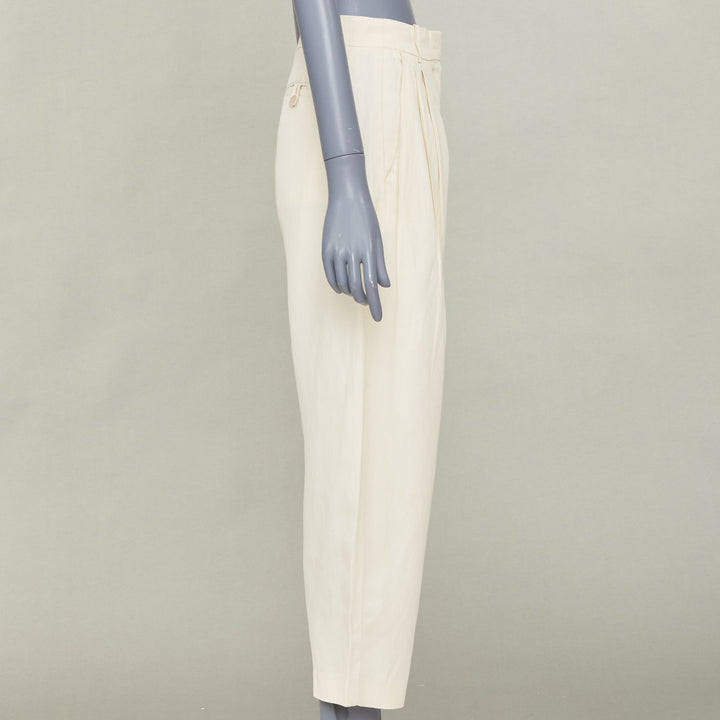 STELLA MCCARTNEY 2022 Iconic high rise pleated beige cropped trousers IT36 XS